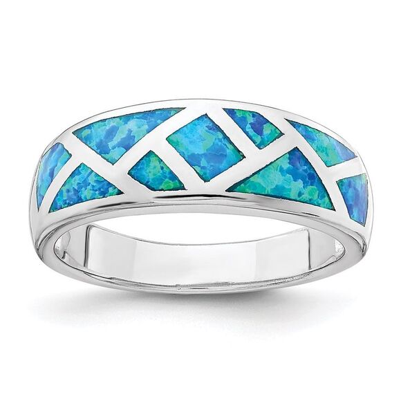 Kazi Luxury Sterling Silver Rhodium-plated Geometric Lab Created Blue Opal Ring
